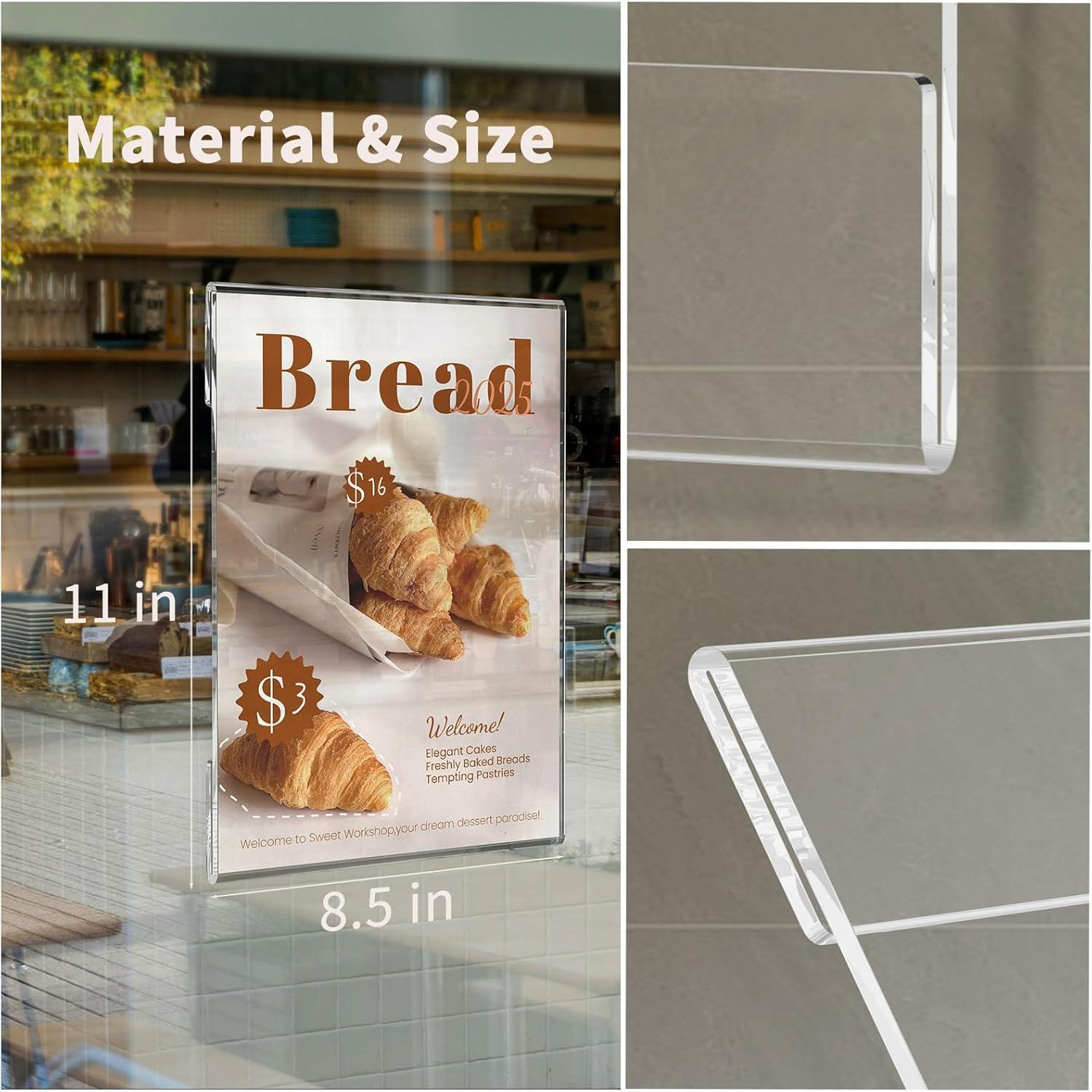 HIIMIEI Acrylic Wall Sign Holder 8.5x11 Inch Horizontal with 3M Tape, 8 1/2 x 11 Clear Plastic Plexiglass Sign Holder for Office, Home, Store, Restaurant-No Drilling(6 Pack)