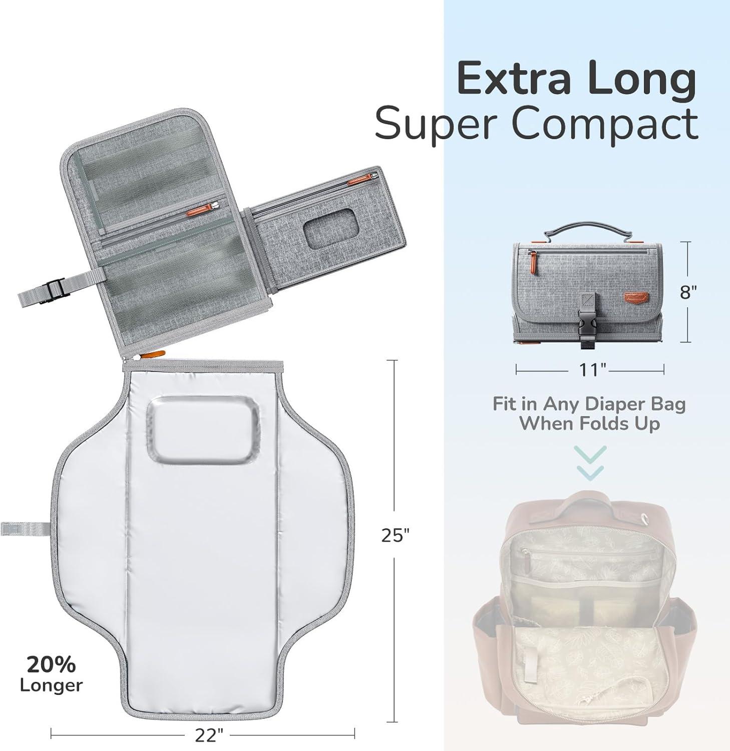 Alatino Portable Waterproof Diaper Changing Pad, Gray, with Baby Wipes Pocket