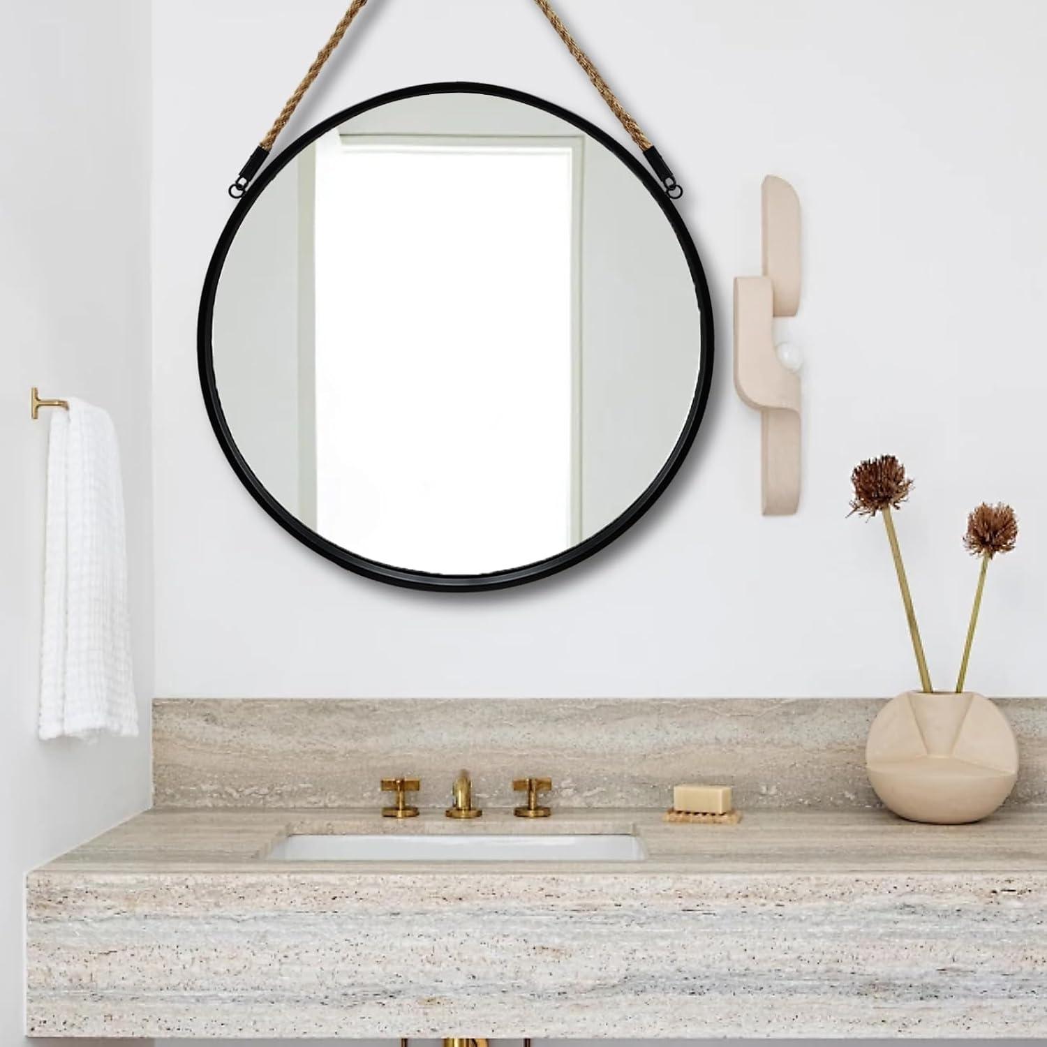 HBCY Creations Black Round Wall Mirror - 30 Inch Large Round Mirror, Rustic Accent Mirror for Bathroom, Entry, Dining Room, & Living Room - Metal Mirror for Wall