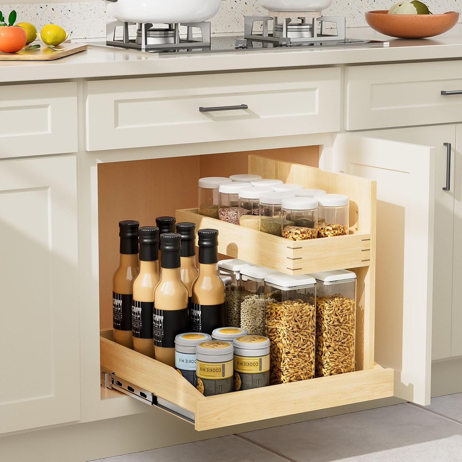 Under Sink Organizers 22½” W x 21” D, 2 Tier Pull Out Cabinet Organizer with Soft Close, Adjustable Multi-Purpose Under Sink Organizer, Right