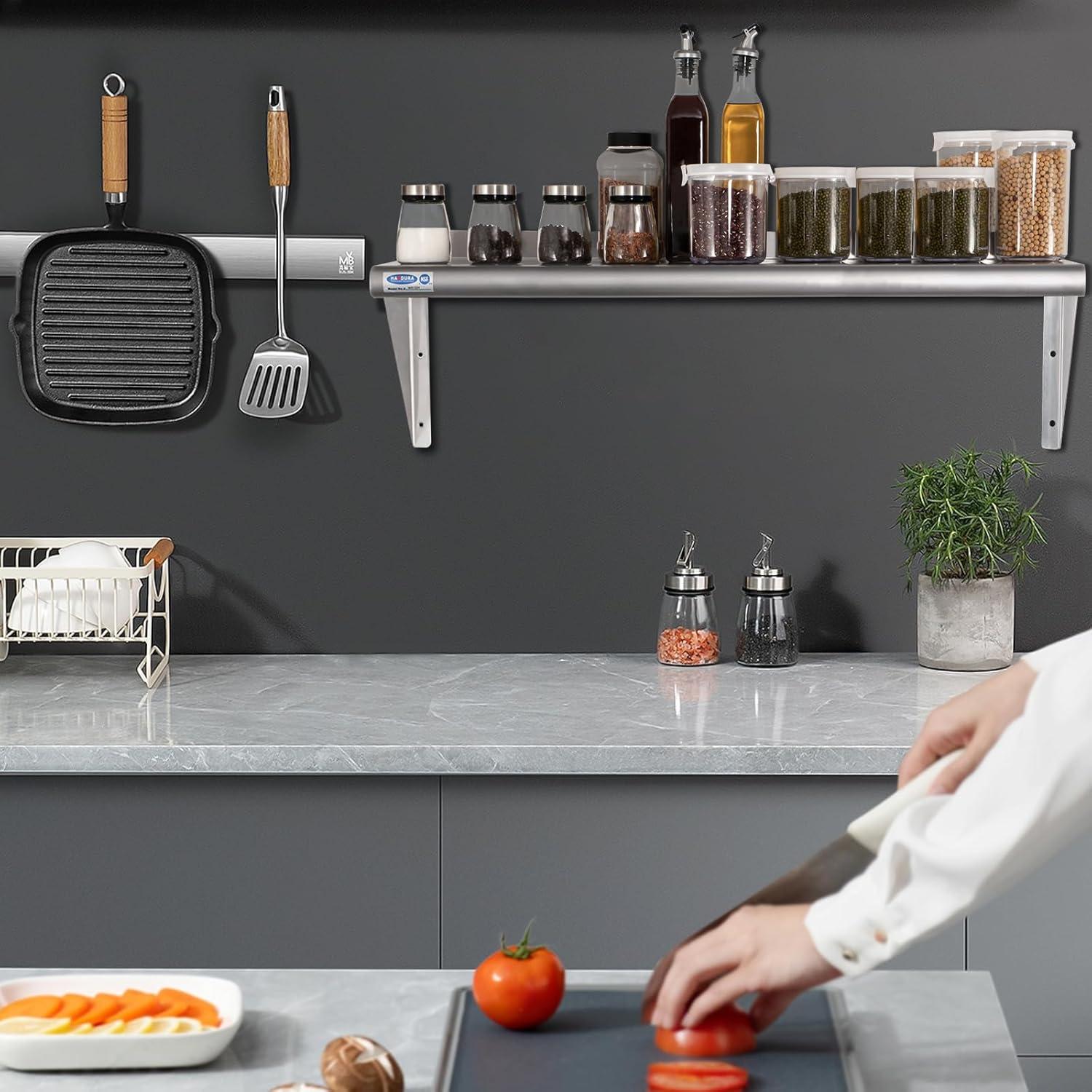 60" Stainless Steel Wall Shelf with Brackets