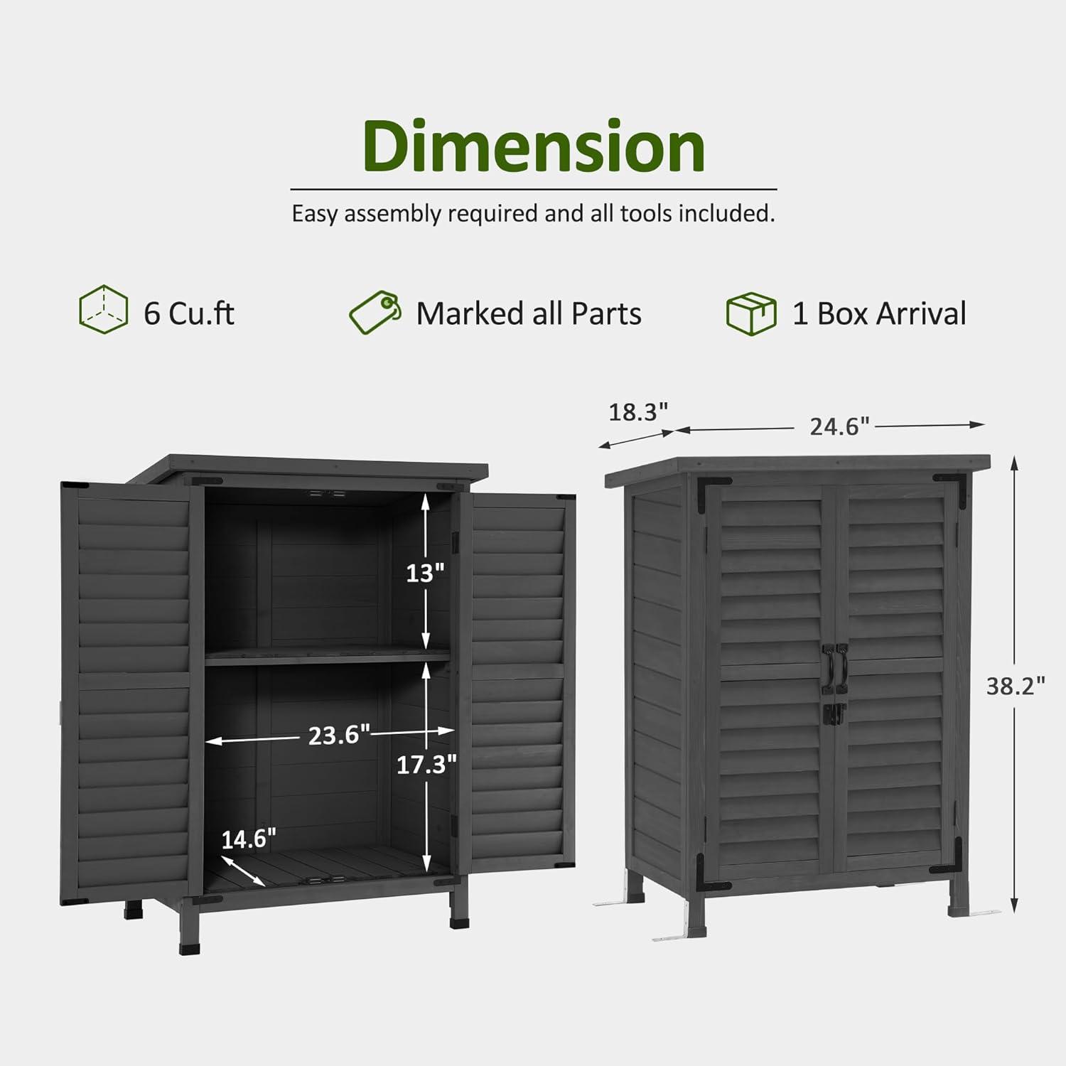 MCombo 24.6 in. W x 18 in. D Outdoor Wood Storage Cabinet，Garden Wooden Tool Shed with Double Doors