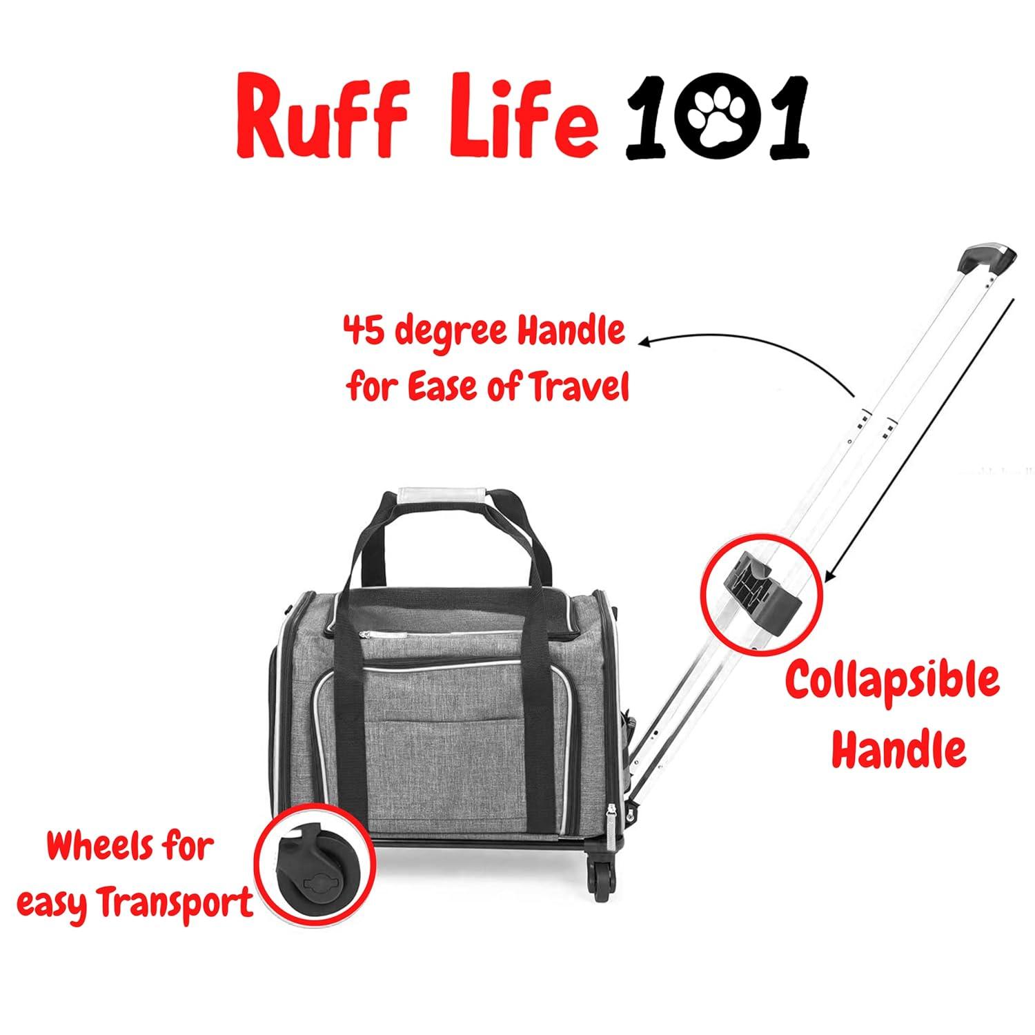 Ruff Life Airline Approved Expandable Premium Pet Carrier on Wheels- Two Sided Expandable Rolling Carrier- Designed for Dogs & Cats- Extra Spacious Soft Lined Carrier! - Pink