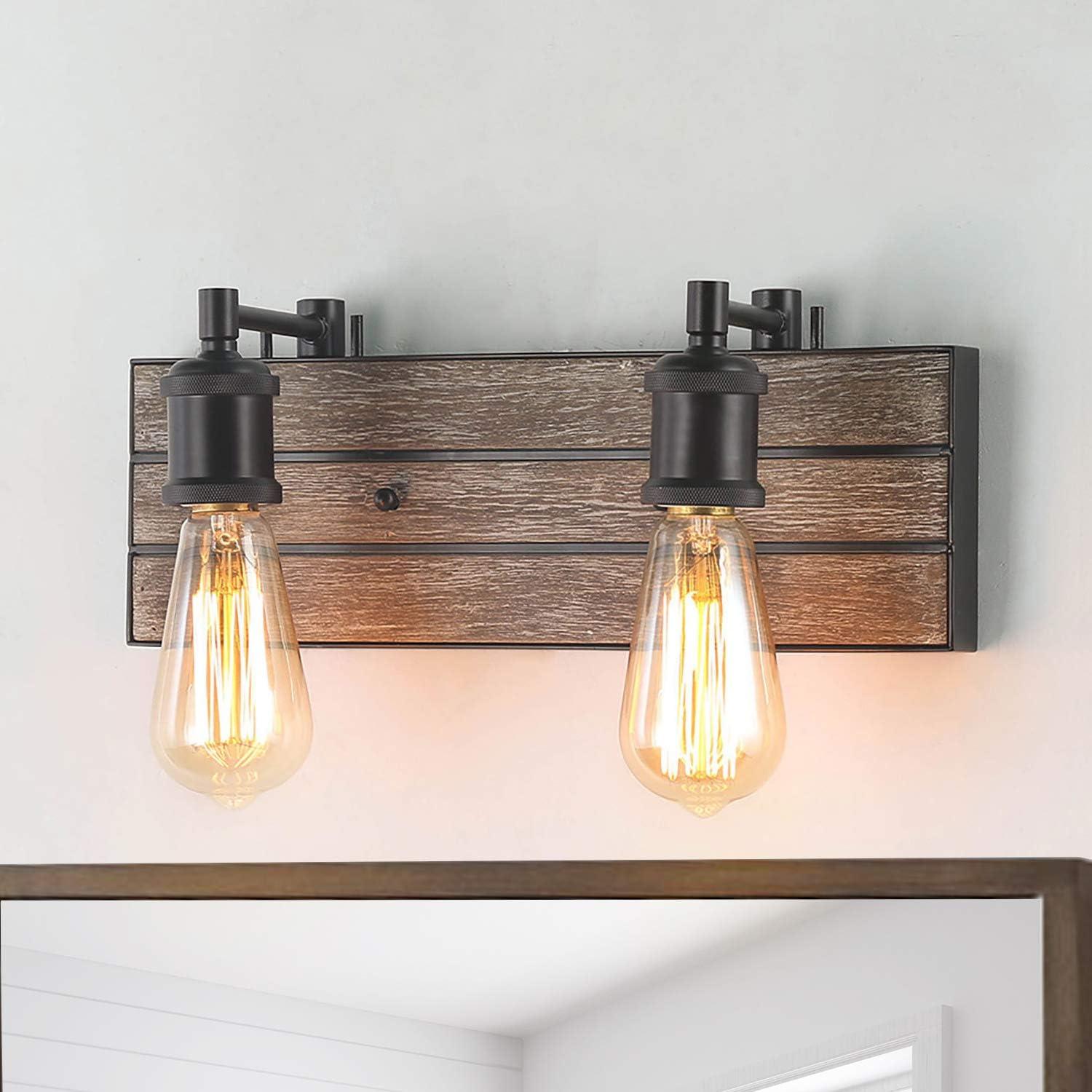 Rustic Farmhouse 2-Light Dimmable Wall Sconce in Brown Steel and Wood