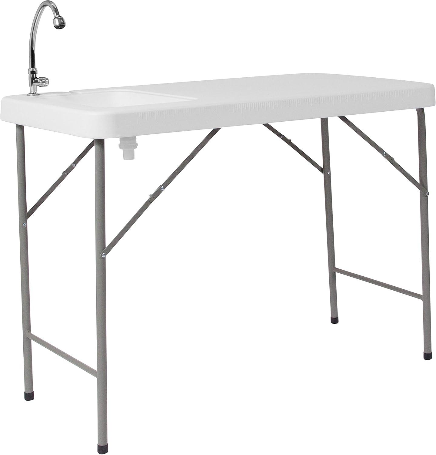 Gray Metal Folding Fish Cleaning Table with Sink, 45"