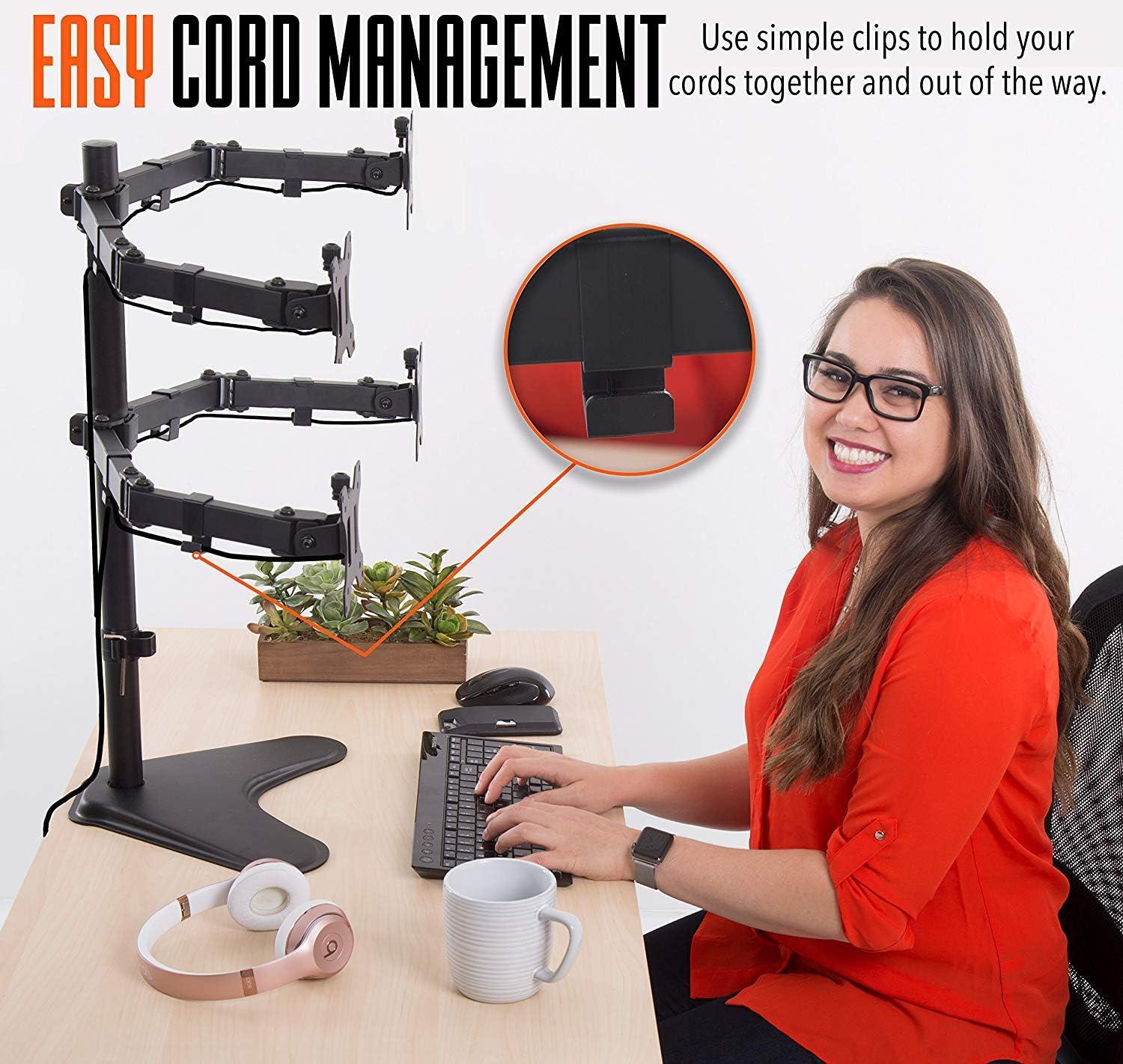 Quadruple Monitor Mount Freestanding Monitor Arm with 4 Adjustable VESA Mounts Black Stand Steady