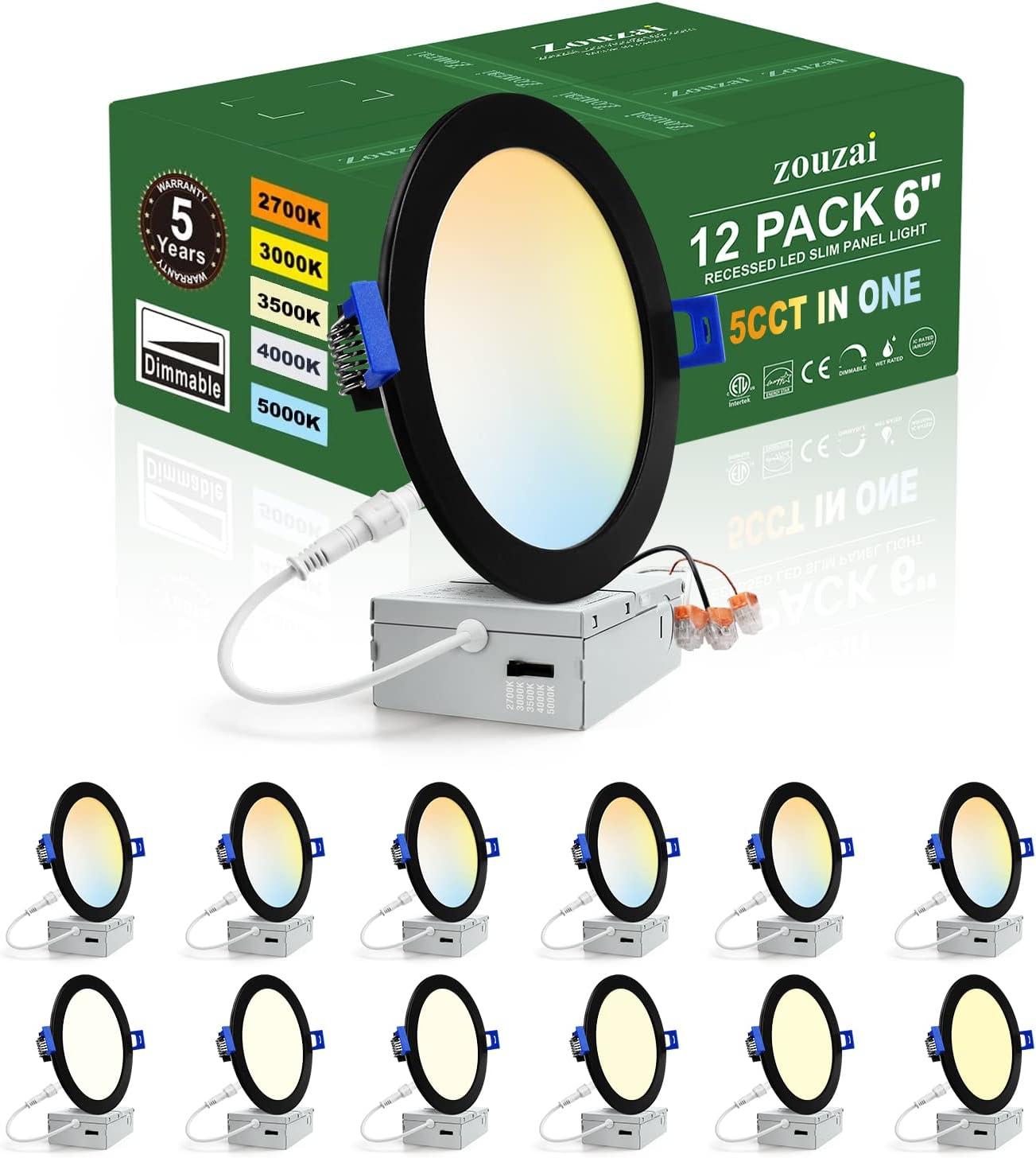 Zouzai 12 Pack 6 Inch Ultra-Thin Dimmable LED Recessed Lights with Junction Box