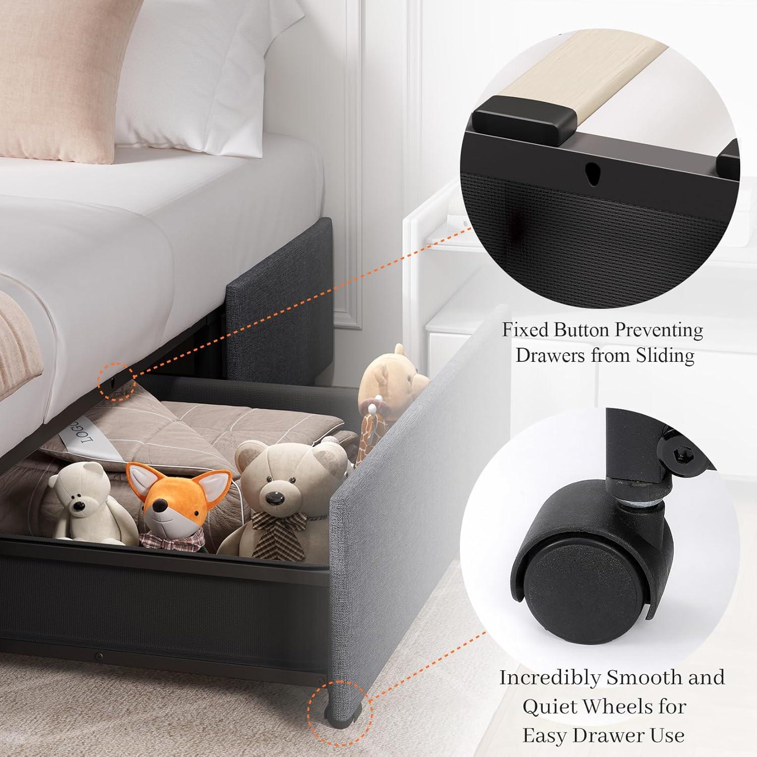 Amolife Base de Cama con Plataforma Tapizada Tamaño Queen con 3 Cajones de Almacenamiento, Gris Oscuro