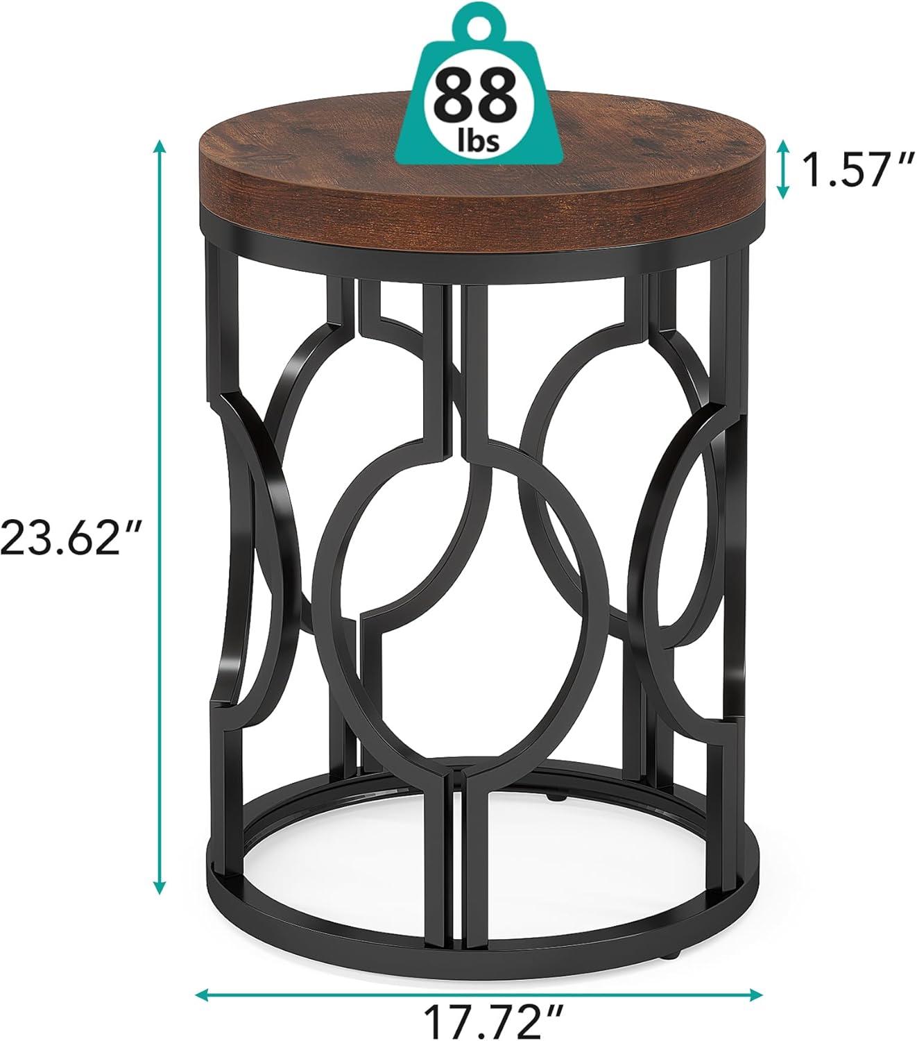 Rustic Brown Round Wood and Metal End Table