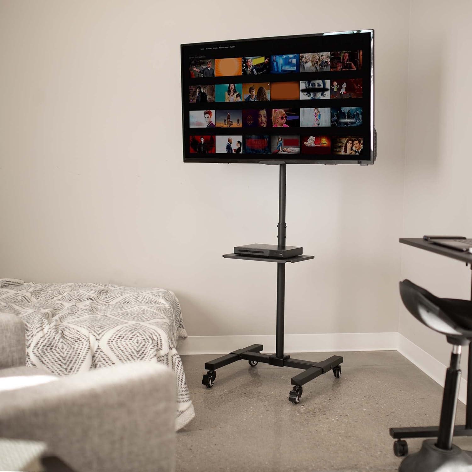 Vivo Adjustable Black Mobile TV Stand with Utility Shelf, 13"-50"