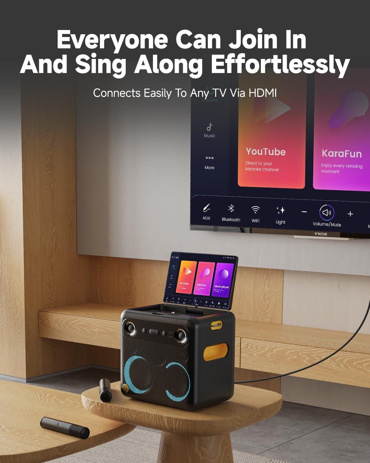 Ikarao Smart Karaoke Machine for Adults with Screen Lyrics Display,2 Wireless Mics,Portable Bluetooth Speaker for Any Occasion