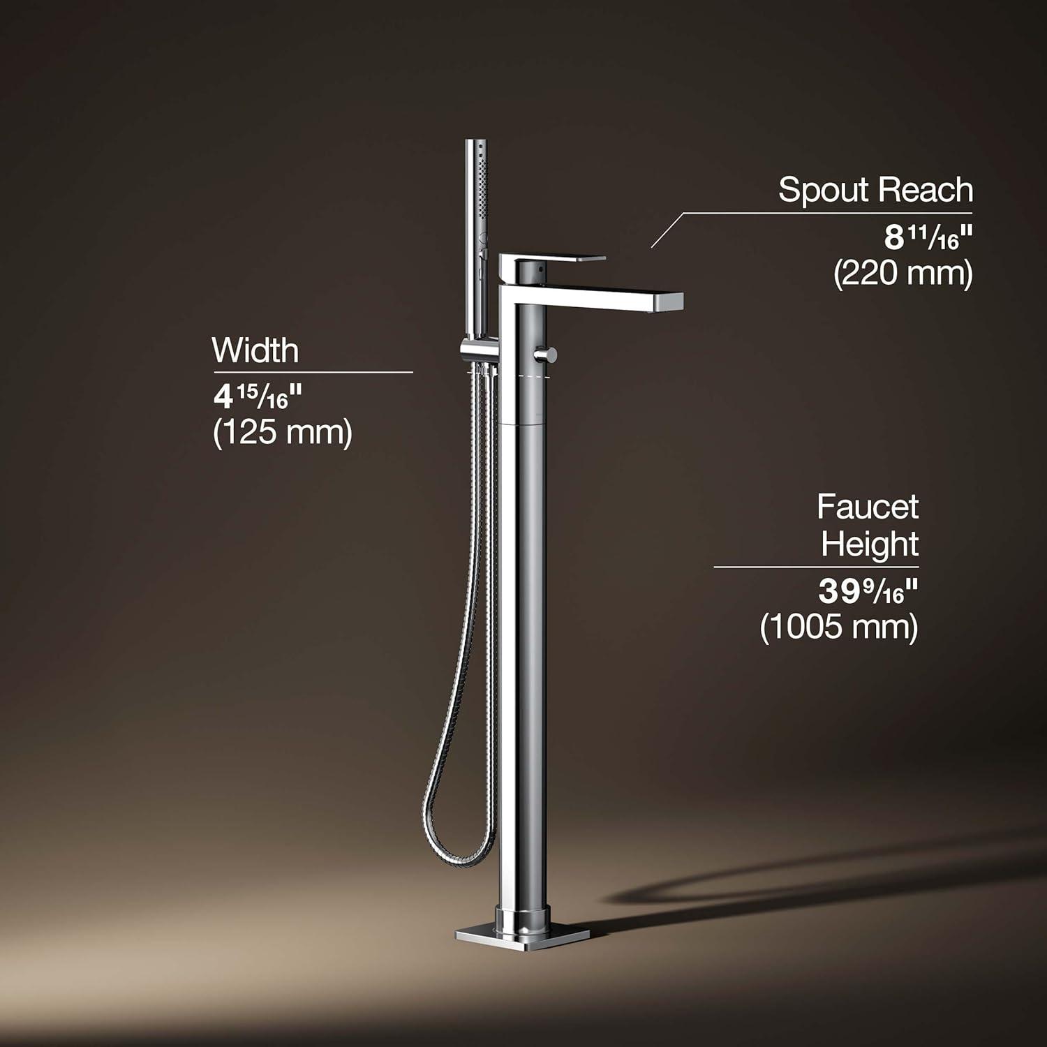 Parallel Floor-Mount Bath Filler Trim With Handshower