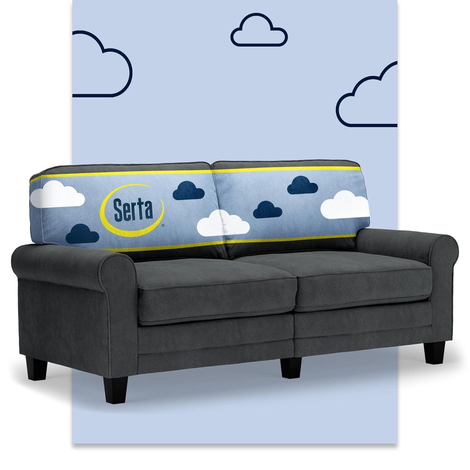 Serta Copenhagen 73" Rolled Arm Sofa, Easy Care Fabric, Soft Pillow Back, Pocket Coil Seat Cushions
