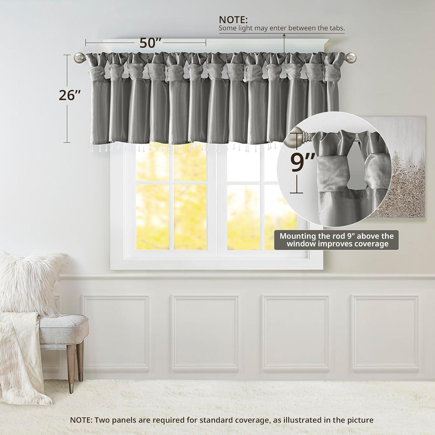 Madison Park Emilia Lightweight Faux Silk Single Valance with Beads