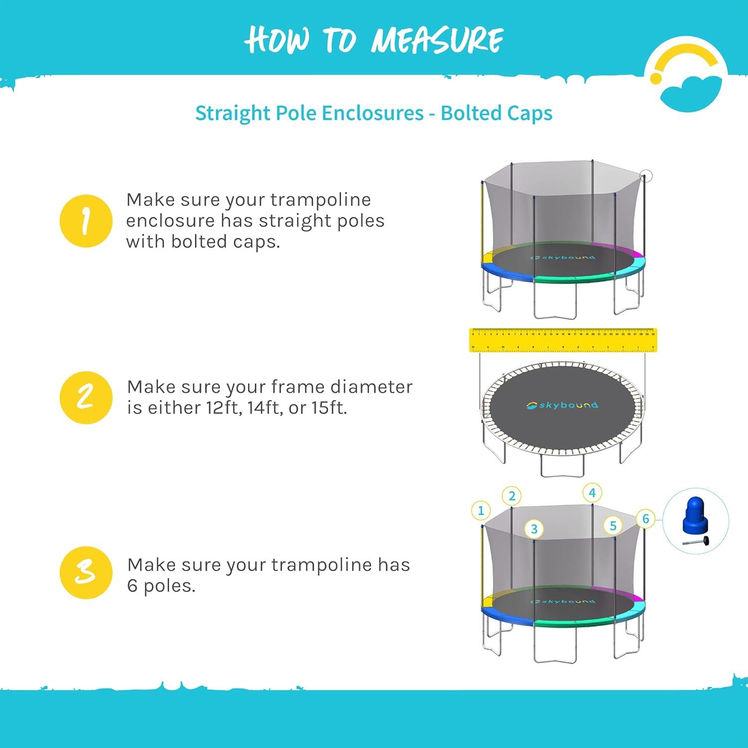 SkyBound Replacement Trampoline Safety Net Enclosure - Fits 14ft Trampolines that have 6 Straight Poles and Pole Caps w/ Bolts - Net Only!