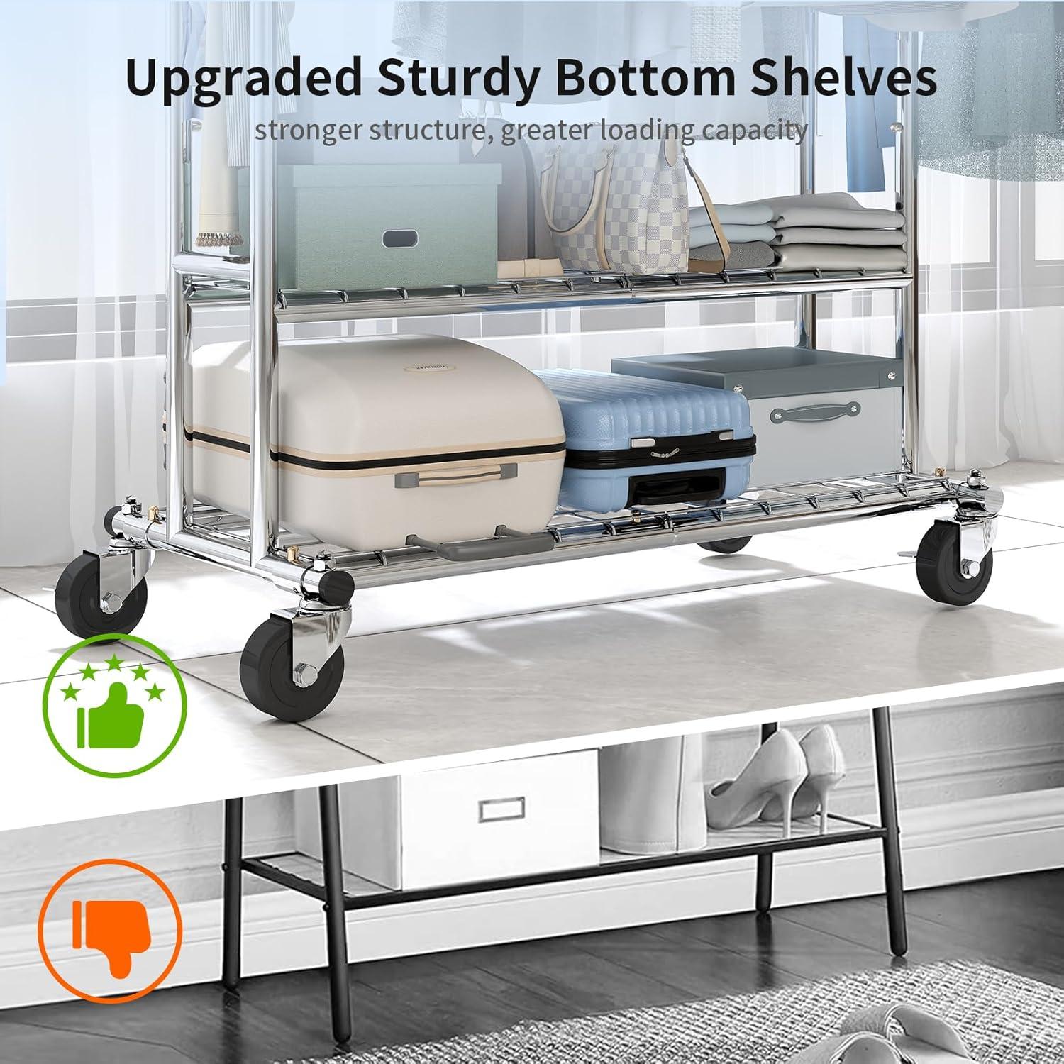 Rebrilliant Freestanding Rolling Garment Rack with Shelves and Wheels