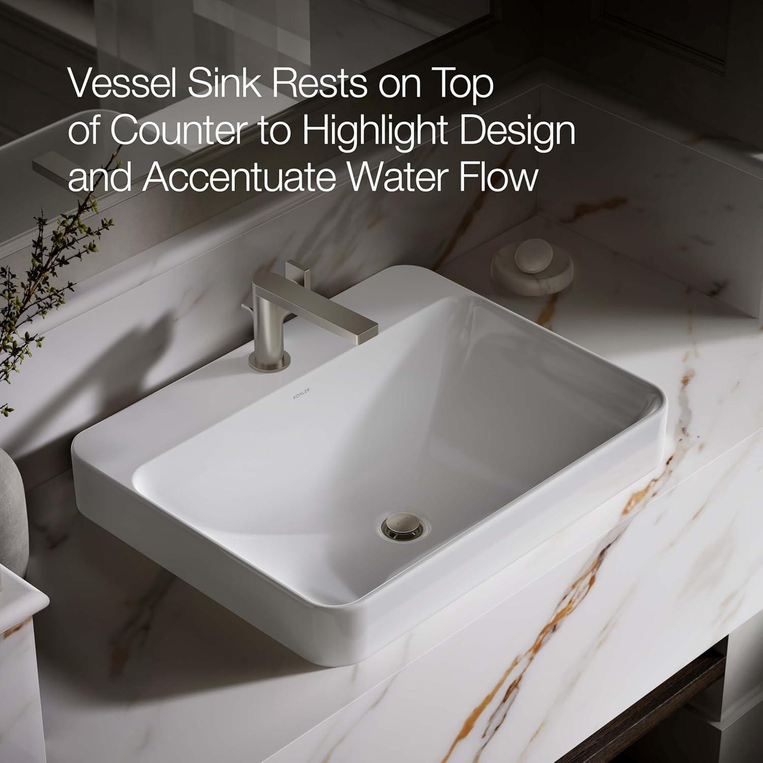 Vox® Vitreous China Rectangular Vessel Bathroom Sink with Overflow