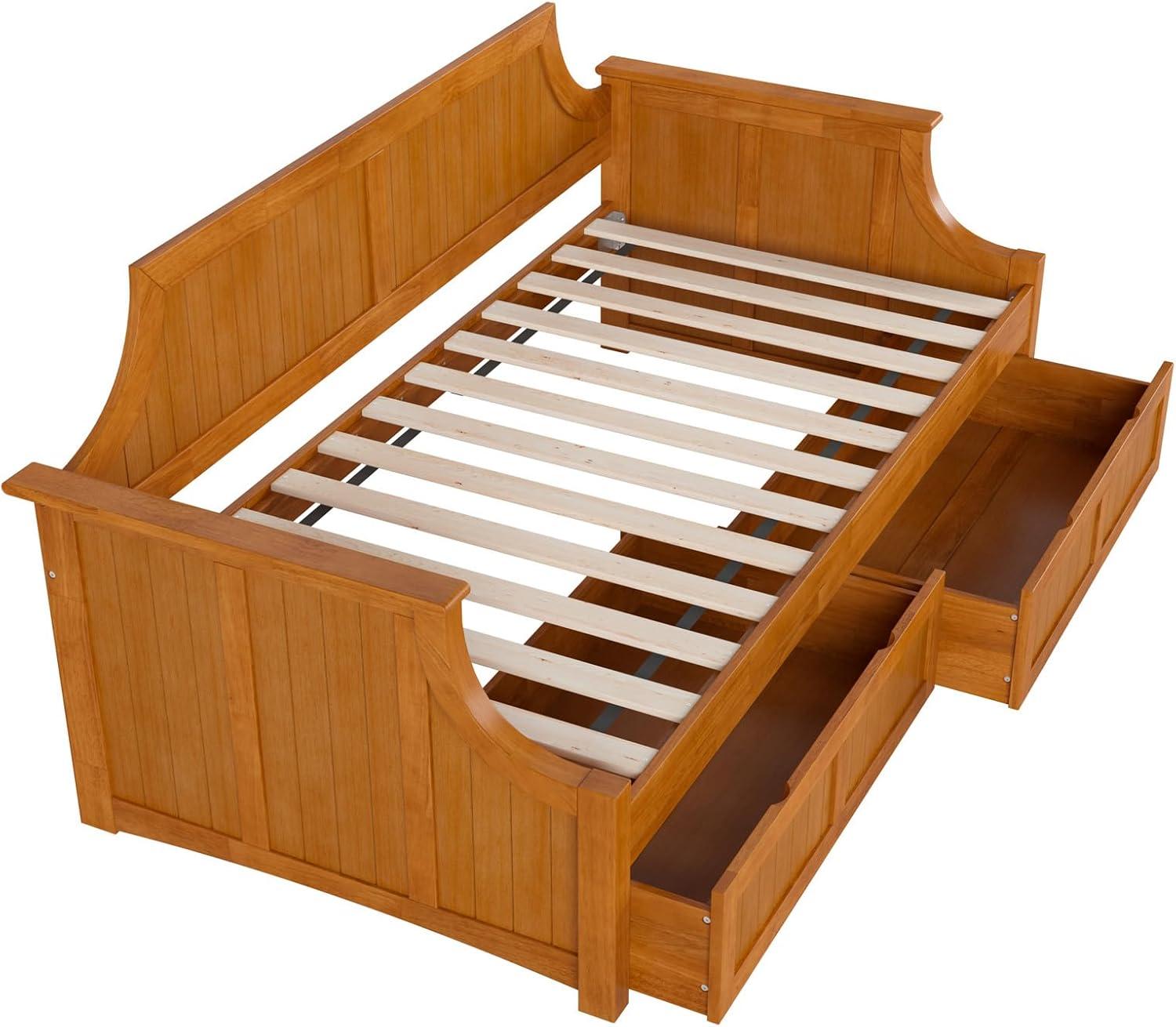AFI Cambridge Wood Twin Size Daybed Frame with 2 Storage Drawers, Light Toffee