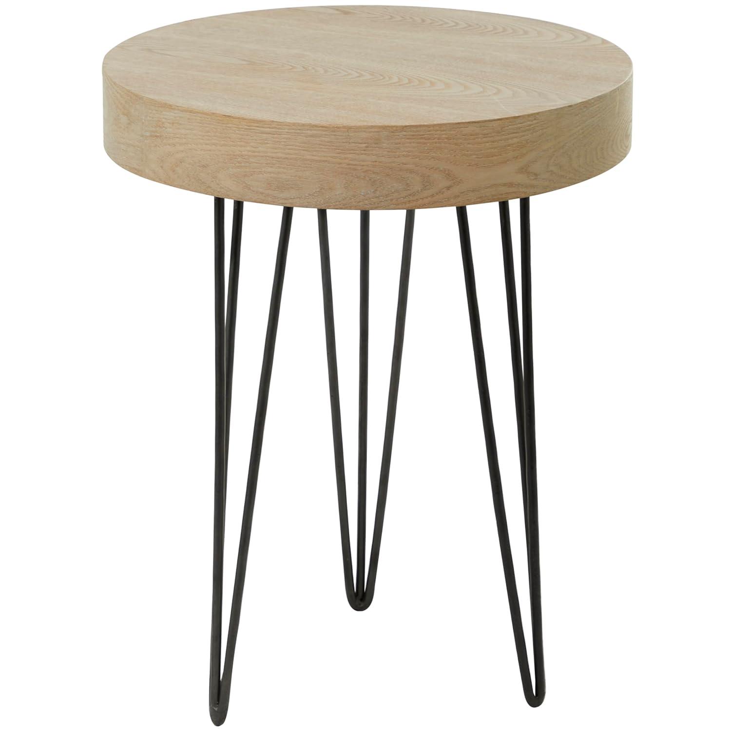 Union Rustic Villalpando Wooden Side End Brown Accent Table with Black Metal Hairpin Legs