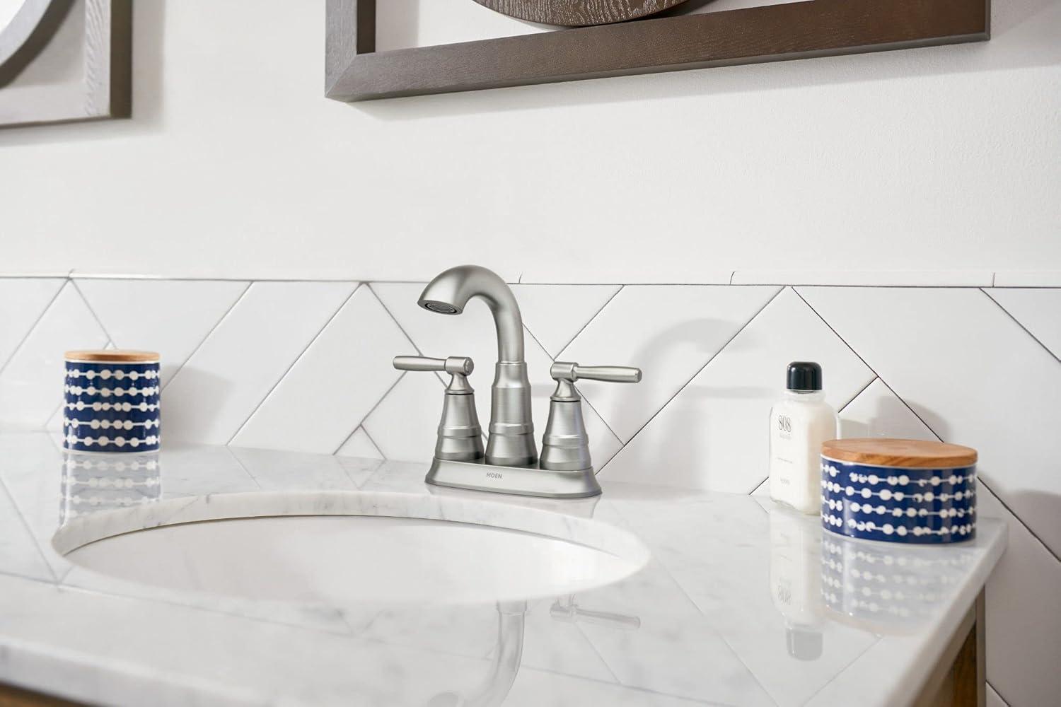 Moen Halle 4 in. Centerset 2-Handle Bathroom Faucet in Spot Resist Brushed Nickel with Spring-Loaded Drain Assembly