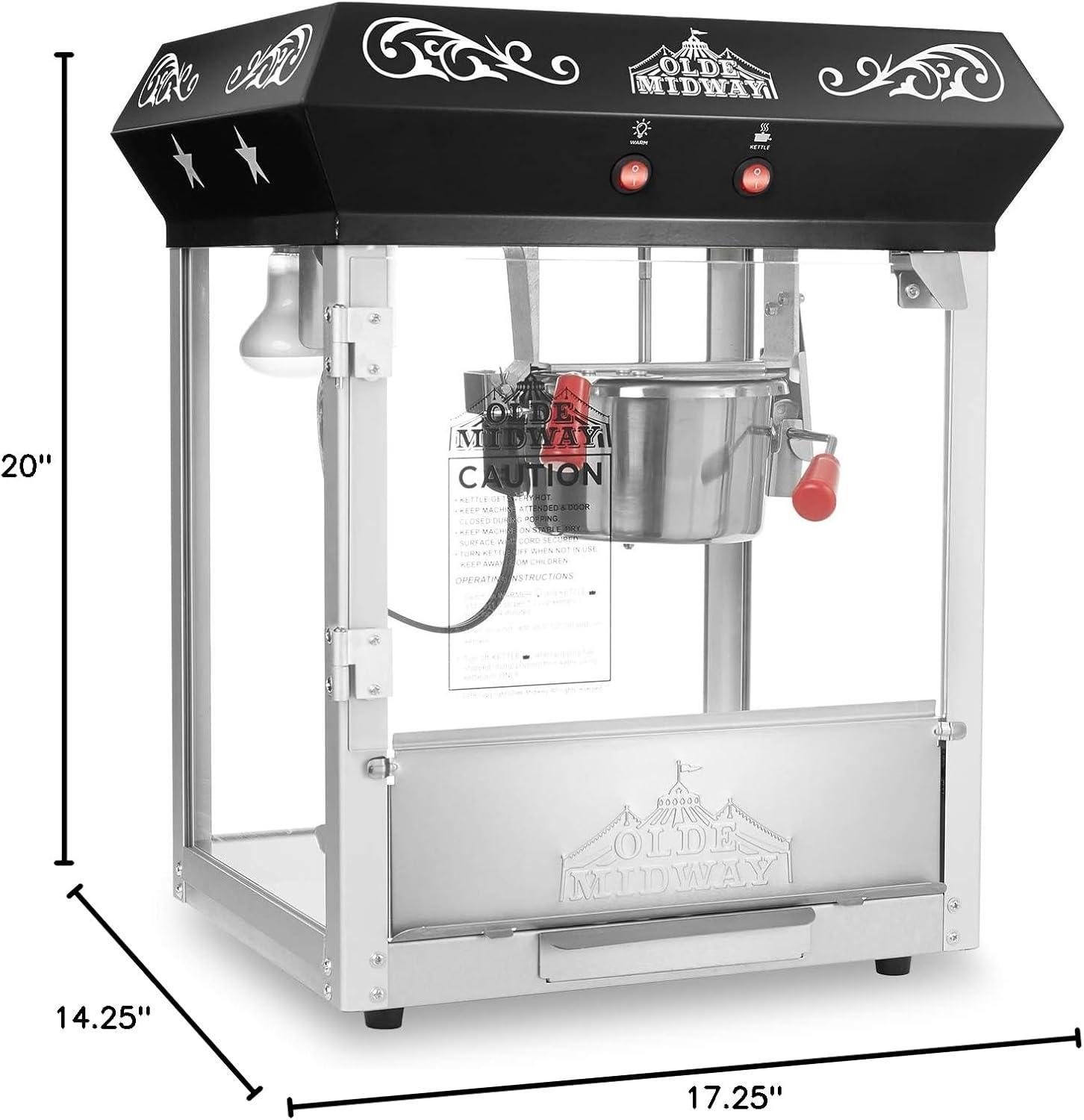 Olde Midway Vintage-Style 4 oz Tabletop Popcorn Popper Machine Maker, Black