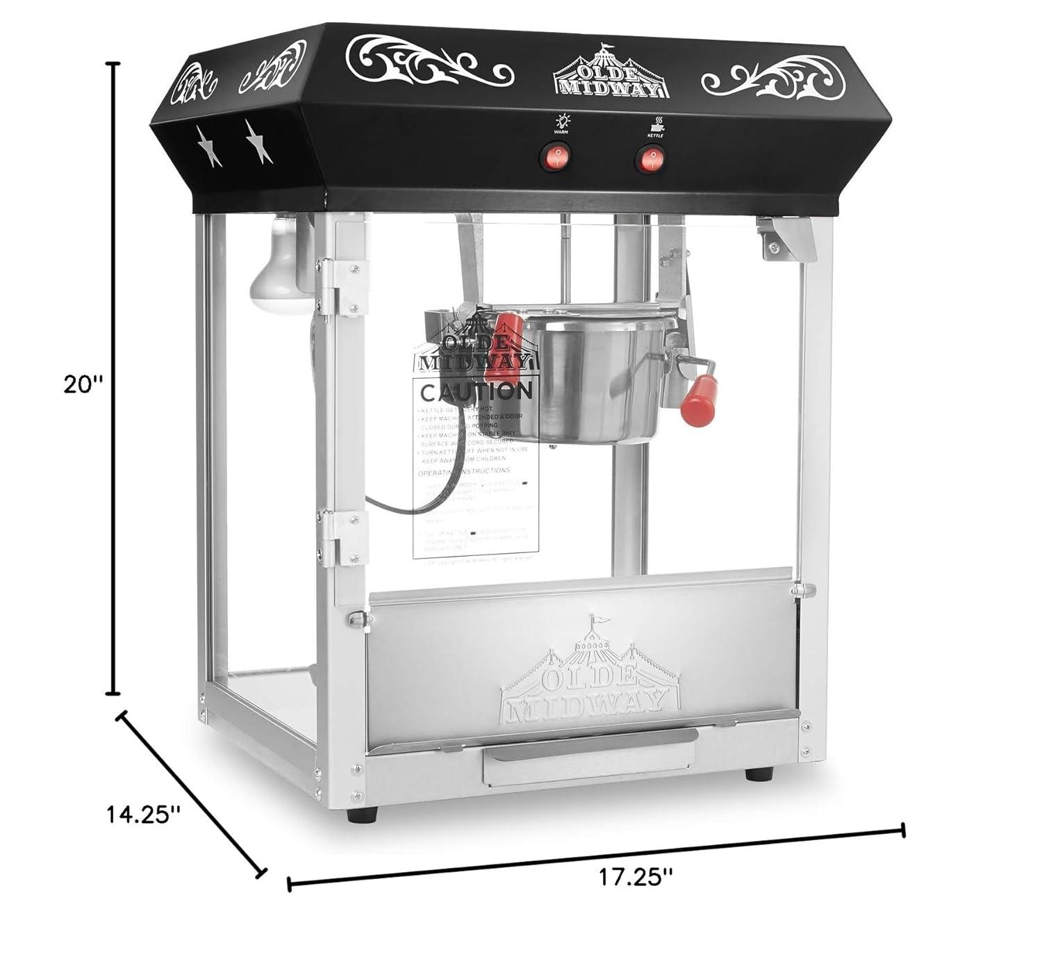 Olde Midway Vintage-Style 4 oz Tabletop Popcorn Popper Machine Maker, Black