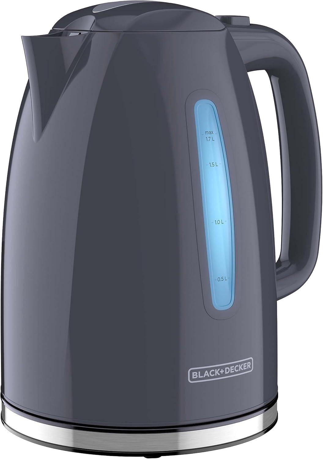 BLACK+DECKER 1.7L Cordless Electric Kettle, KE1555GY, Water Window, Rapid Boil, Auto Shutoff, Grey