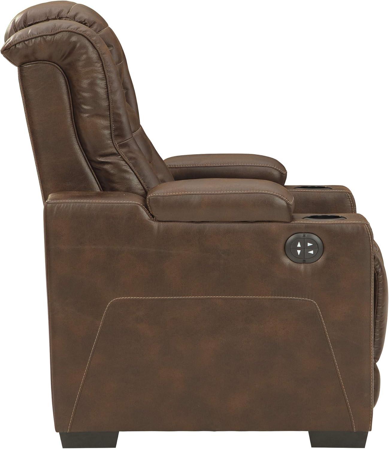 Transitional 38" Brown Faux Leather Power Recliner with Headrest