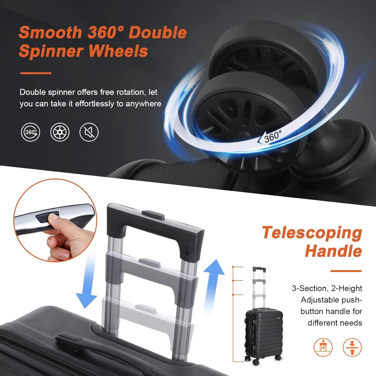 Luggage Set of 3, Suitcases with Spinner Wheels Hardside Expandable Luggage Suitcase Set with TSA Lock for Travel-Black