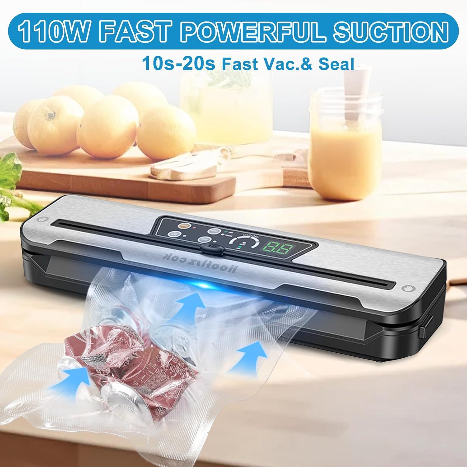 Vacuum Sealer Machine for Food, Automatic 8-In-1 Food Sealer Vacuum Sealing Saver for Liquid/Dry/Moist, Manual/External Super Strong Suction,Pulse Function,Countdown Display,Starter Kit