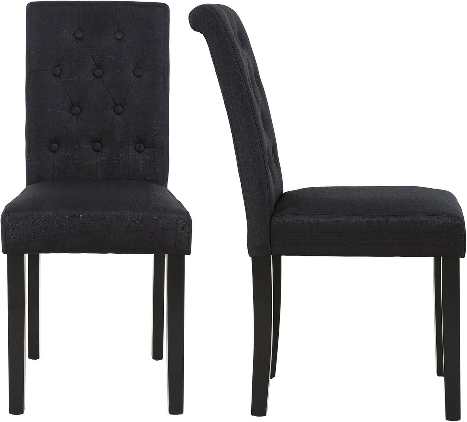 Button-Tufted Charcoal High Back Fabric Upholstered Dining Chairs, Set of 2