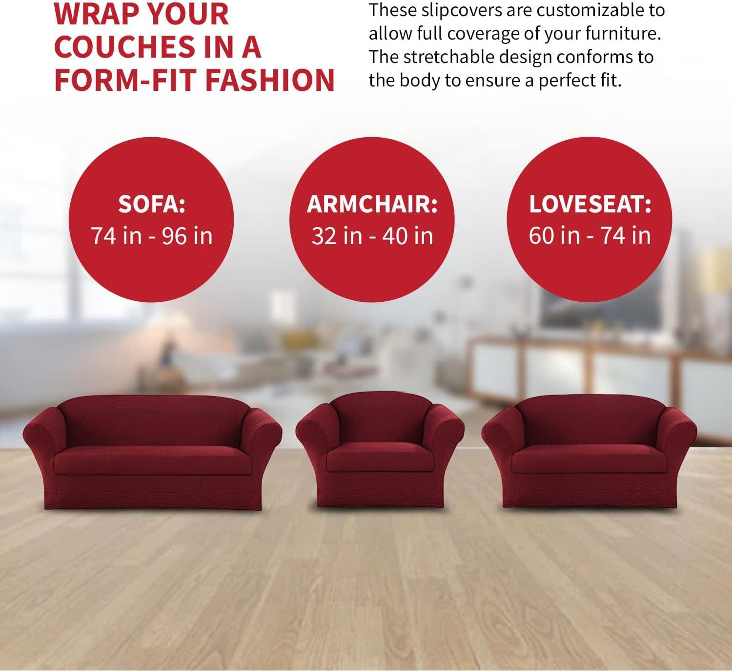 Burgundy Stretch 3-Piece Sofa, Loveseat, and Chair Slipcover Set