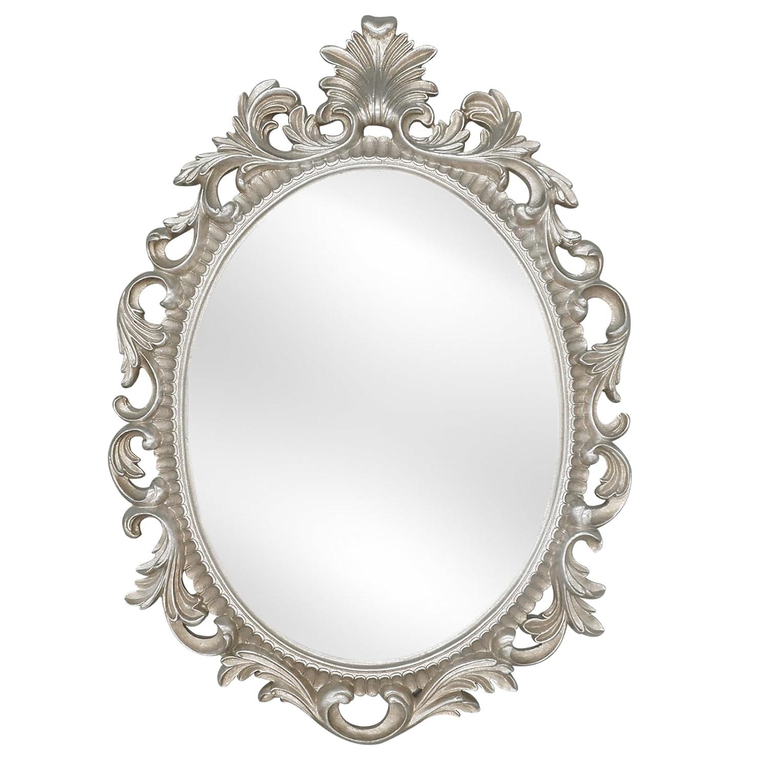 Simon's Shop 18'' Oval Mirror for Living Room Silver Makeup Mirror Vintage Wall Mirror