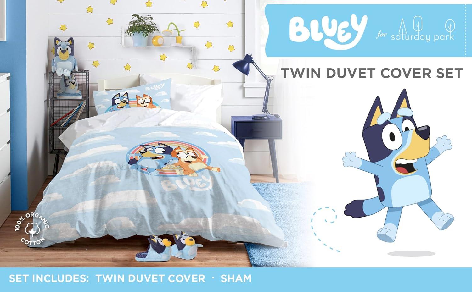 Saturday Park Bluey Rainbow in the Clouds 100% Organic Cotton Twin Duvet Cover & Sham Set