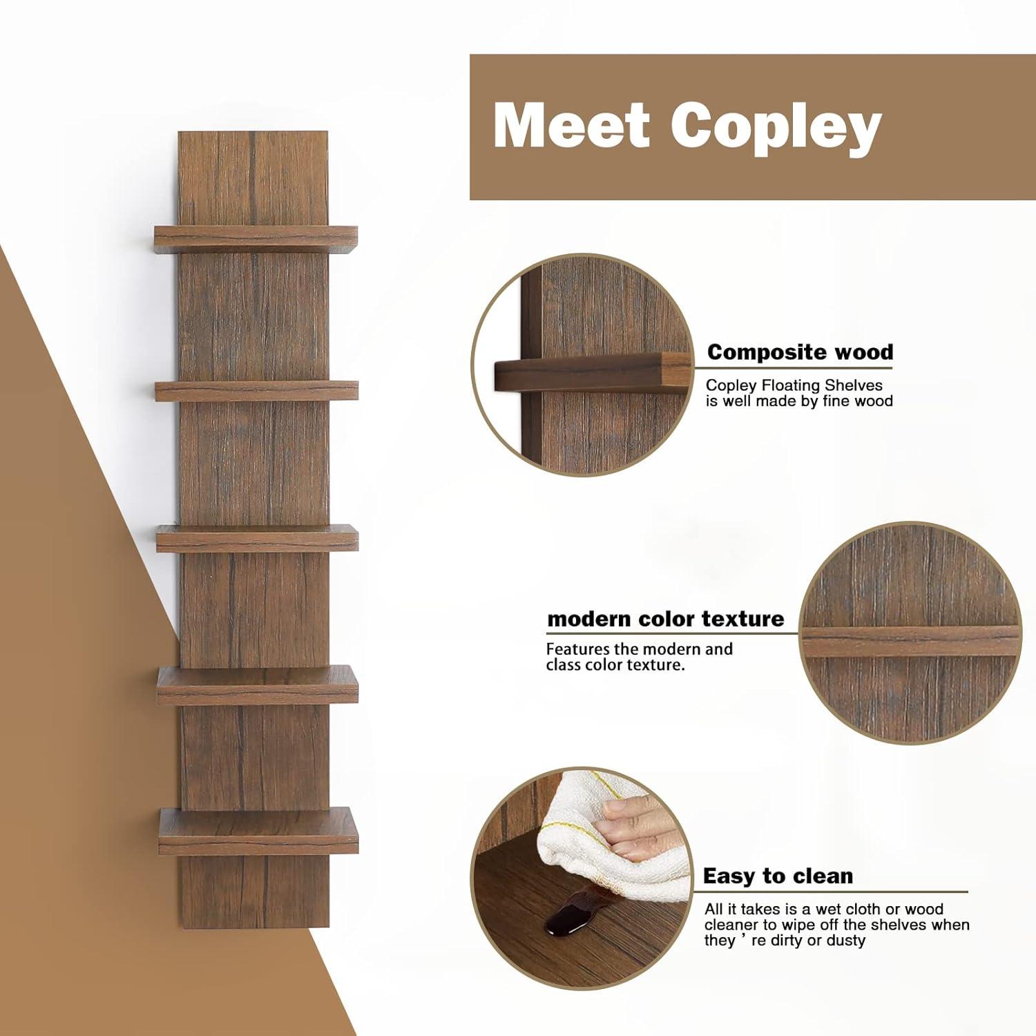 5 Tier Wall Shelf Unit, Brown Wall Shelf, Multifunctional Display Floating Shelf, Bedroom and Home Decor Organizer