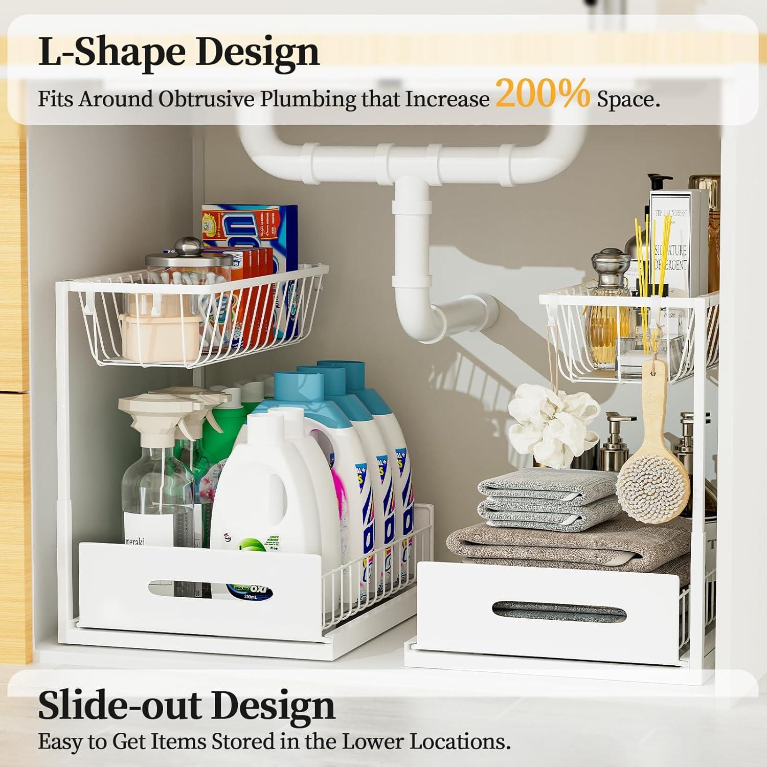 Rebrilliant Under Sink Organizer, 2 Tier Under Sink Organizers And Storage, Metal Slide Out Pull Out Cabinet Organizer ,2 Pack Sliding Drawer Organizer For Kitchen Bathroom Pantry