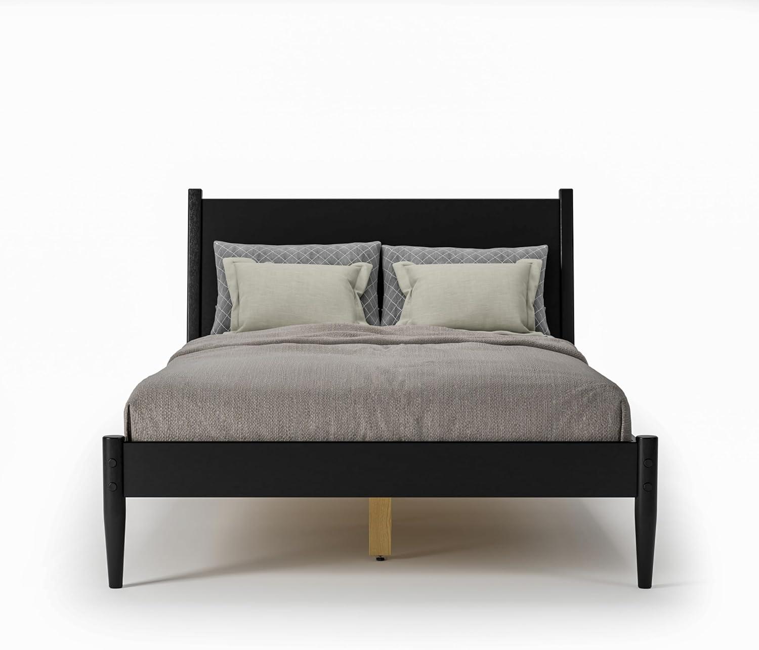 Camaflexi Mid Century Platform Bed Wood Panel Bed Frame with Headboard, Full, Scandinavian Oak