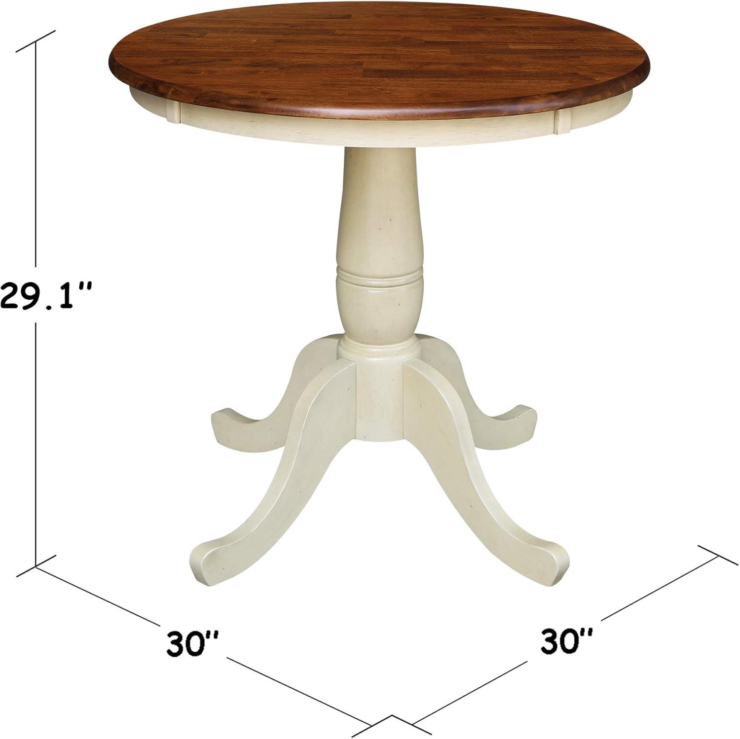 Classic Farmhouse 30" Round Wood Dining Table in Antiqued Almond/Espresso