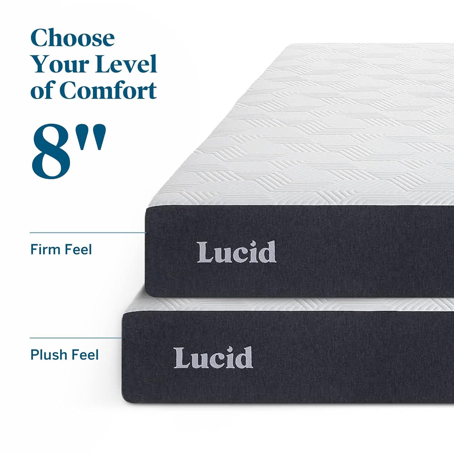 Lucid 8 Inch Queen Mattress - Plush Gel Memory Foam – Bamboo Charcoal Foam –Gel Infused- Hypoallergenic Mattress