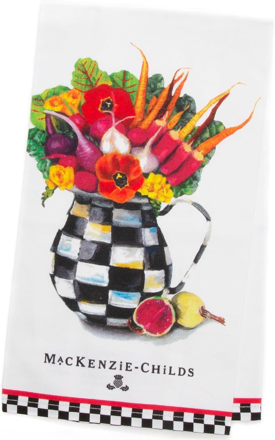 White Cotton Kitchen Dish Towel with Vegetable Bouquet Design