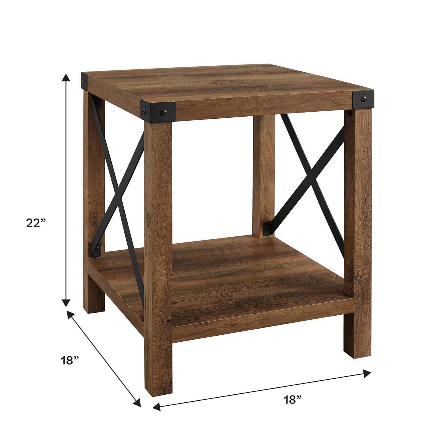 Farmhouse Metal-X End Tables with Lower Shelf in Rustic Oak (Set of 2)