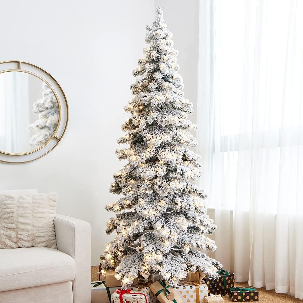 7.5ft Flocked Spruce Christmas Tree with Warm White LED Lights