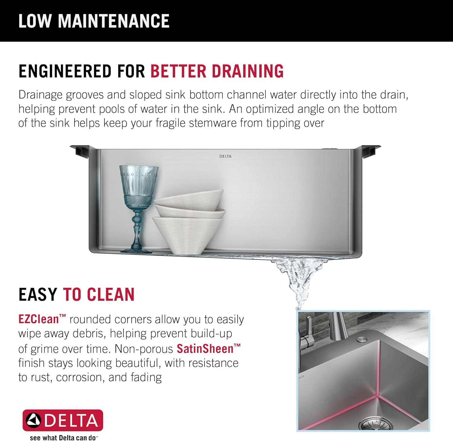 Delta Marca™ Drop-In Undermount Stainless Steel Single Bowl Kitchen Sink with Accessories