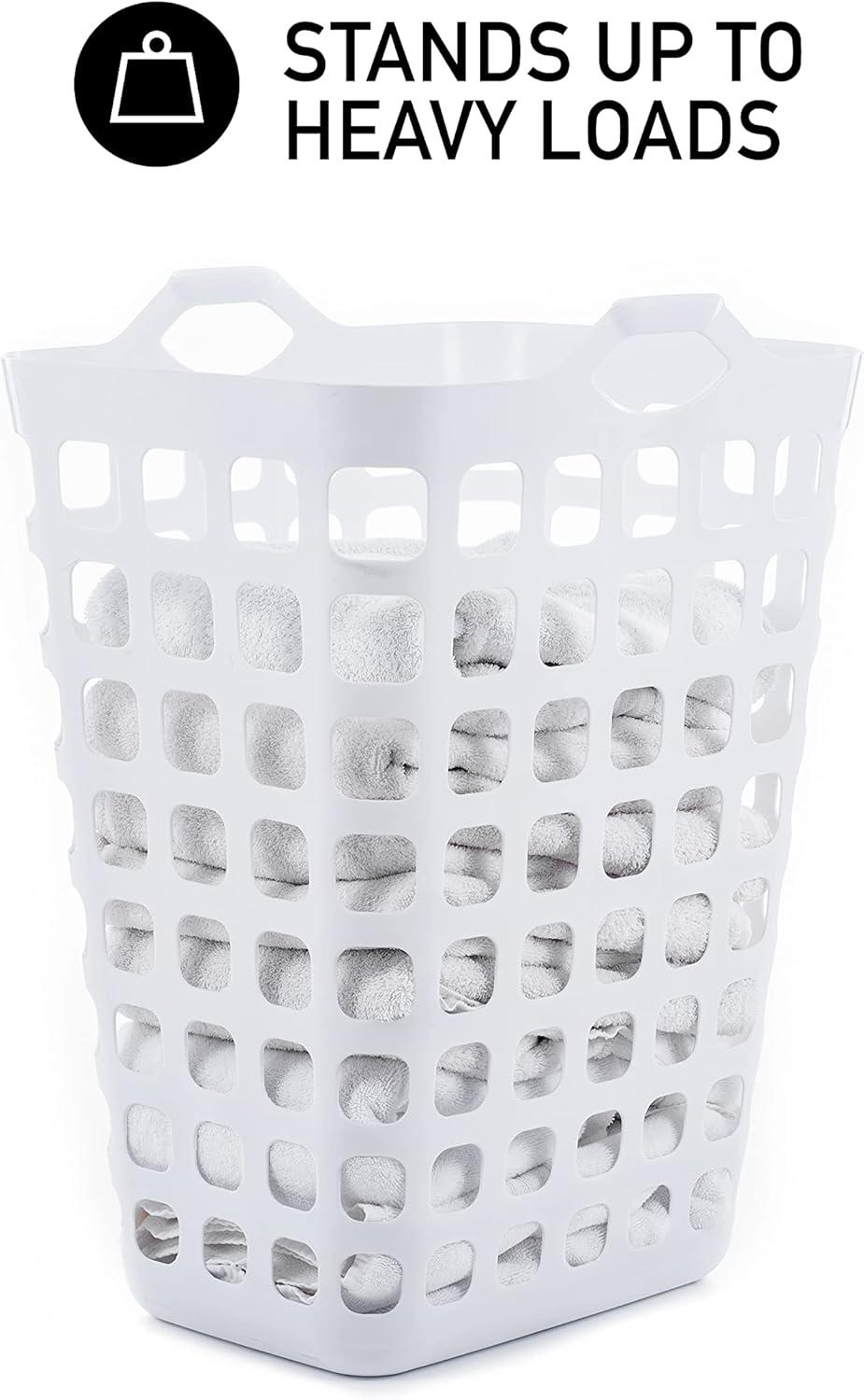 Flex Hamper with V-Shaped Dual Handles, Pack of 1, Carrying Comfort and Strength, Two Bushel Capacity Holds Up to 3 Loads of Laundry, Fully Ventilated, White