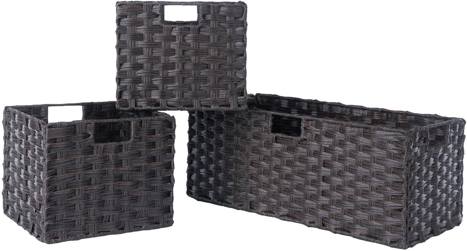 3pc Melanie Woven Fiber 2 Small and 1 Large Basket Set Chocolate - Winsome: HDPE Material, Rectangle Shape, Spot Clean