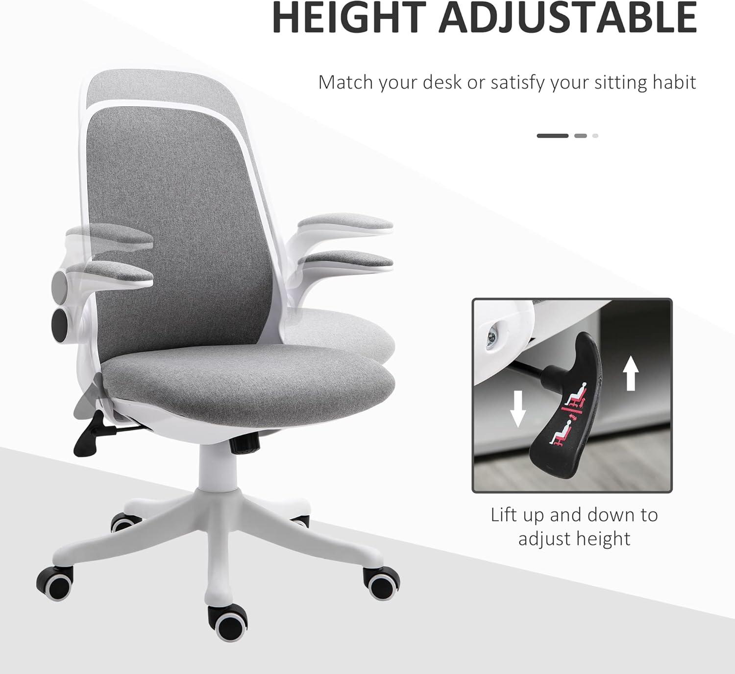 Linen-Touch Fabric Swivel Task Chair with Adjustable Arms and Lumbar Support, Gray