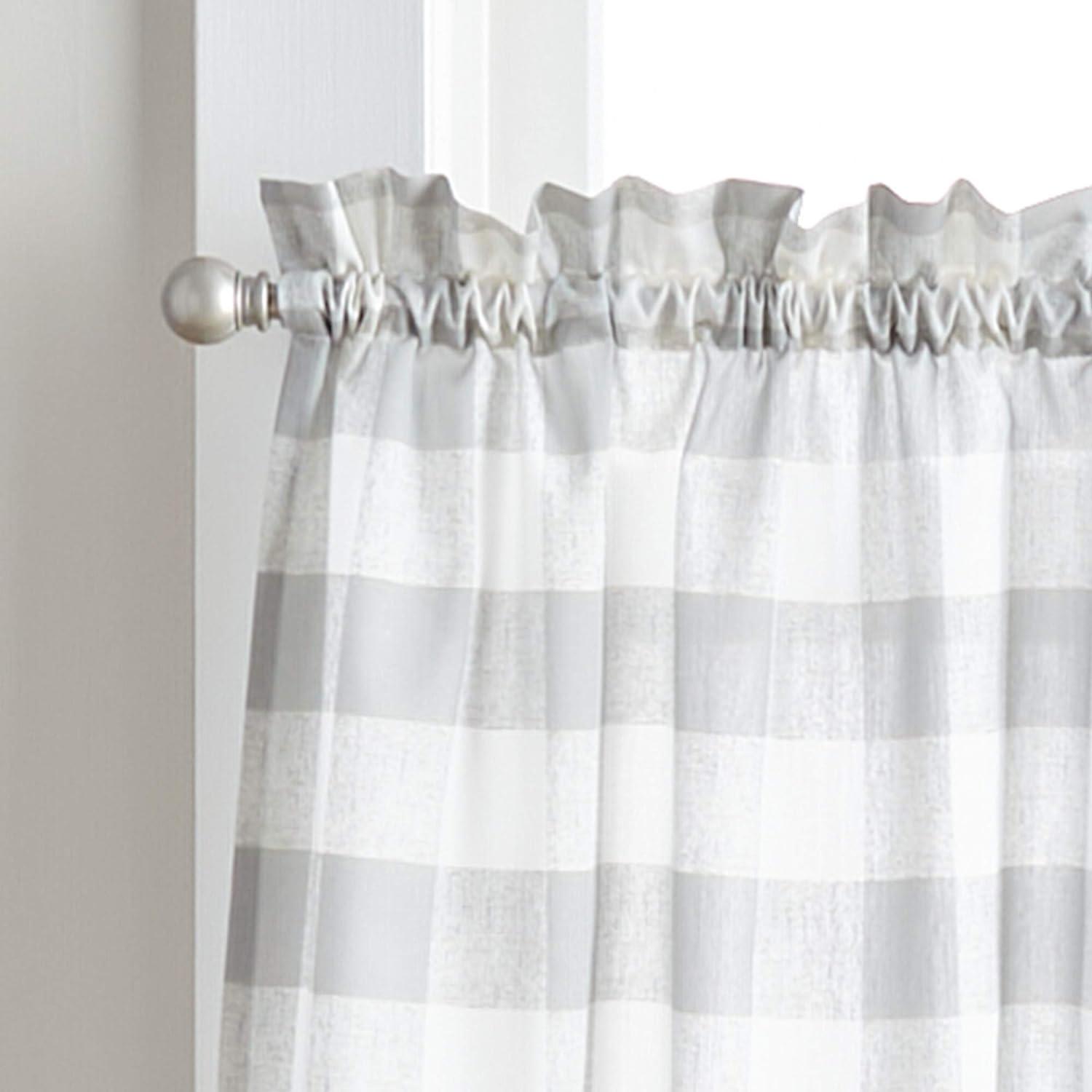 Curtainworks Buffalo Check Indoor Polyester Light Filtering Rod Pocket Valance and Tier Set , Grey , 56"x36" , Set of 3