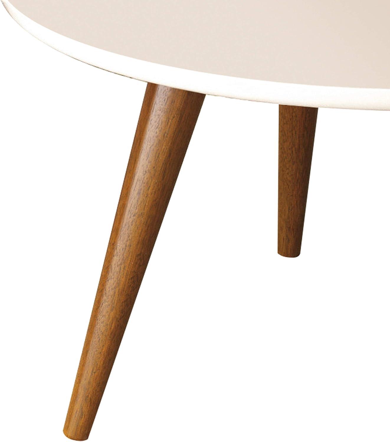 The Urban Port 24" Modern Coffee Table Round Off White Top Tapered Brown Mango Wood Legs Brown/White