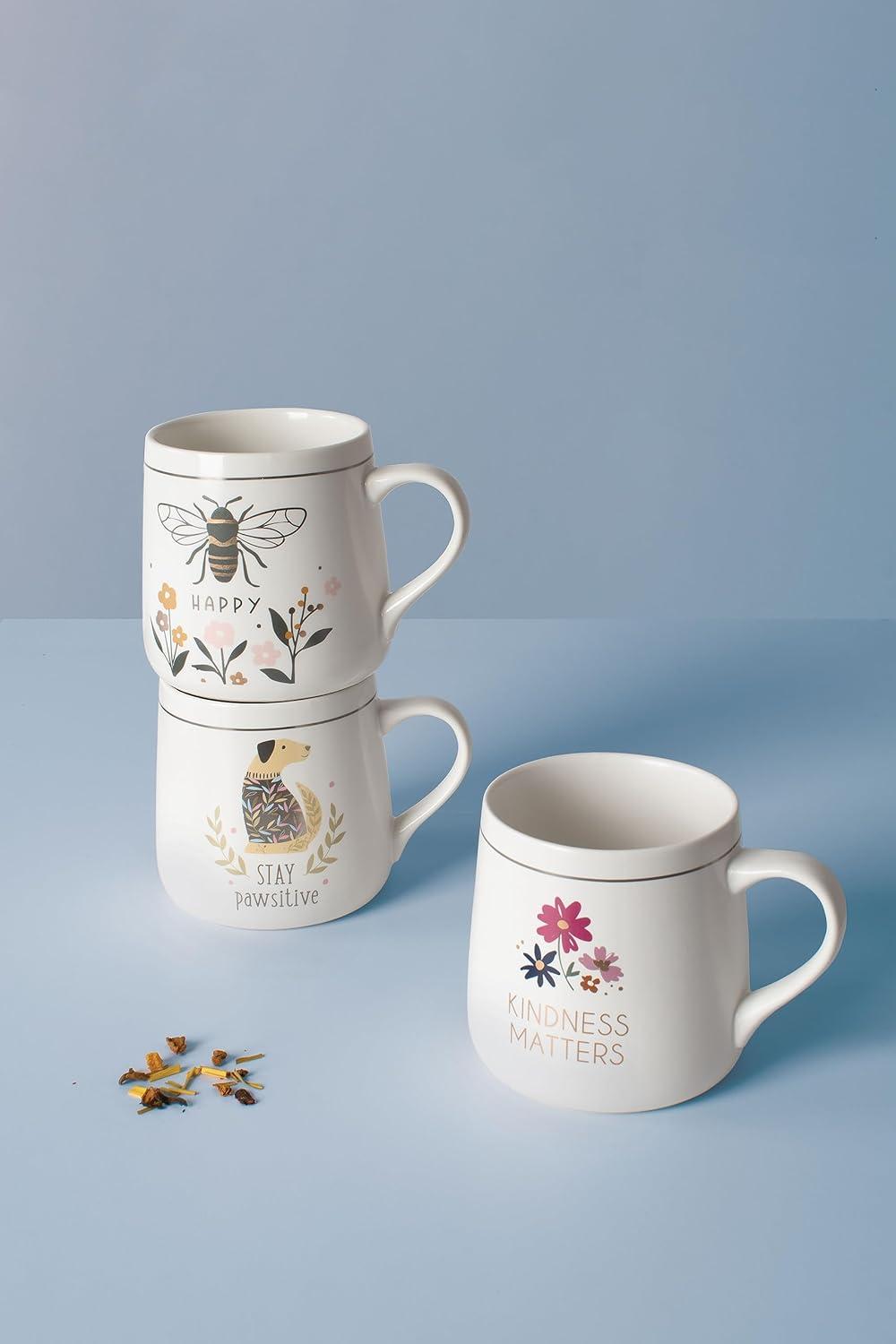 Karma, 18 oz Ceramic Flora Mug - Cute Coffee and Tea Mug - Ceramic Coffee Mugs for Women and Men, Cat