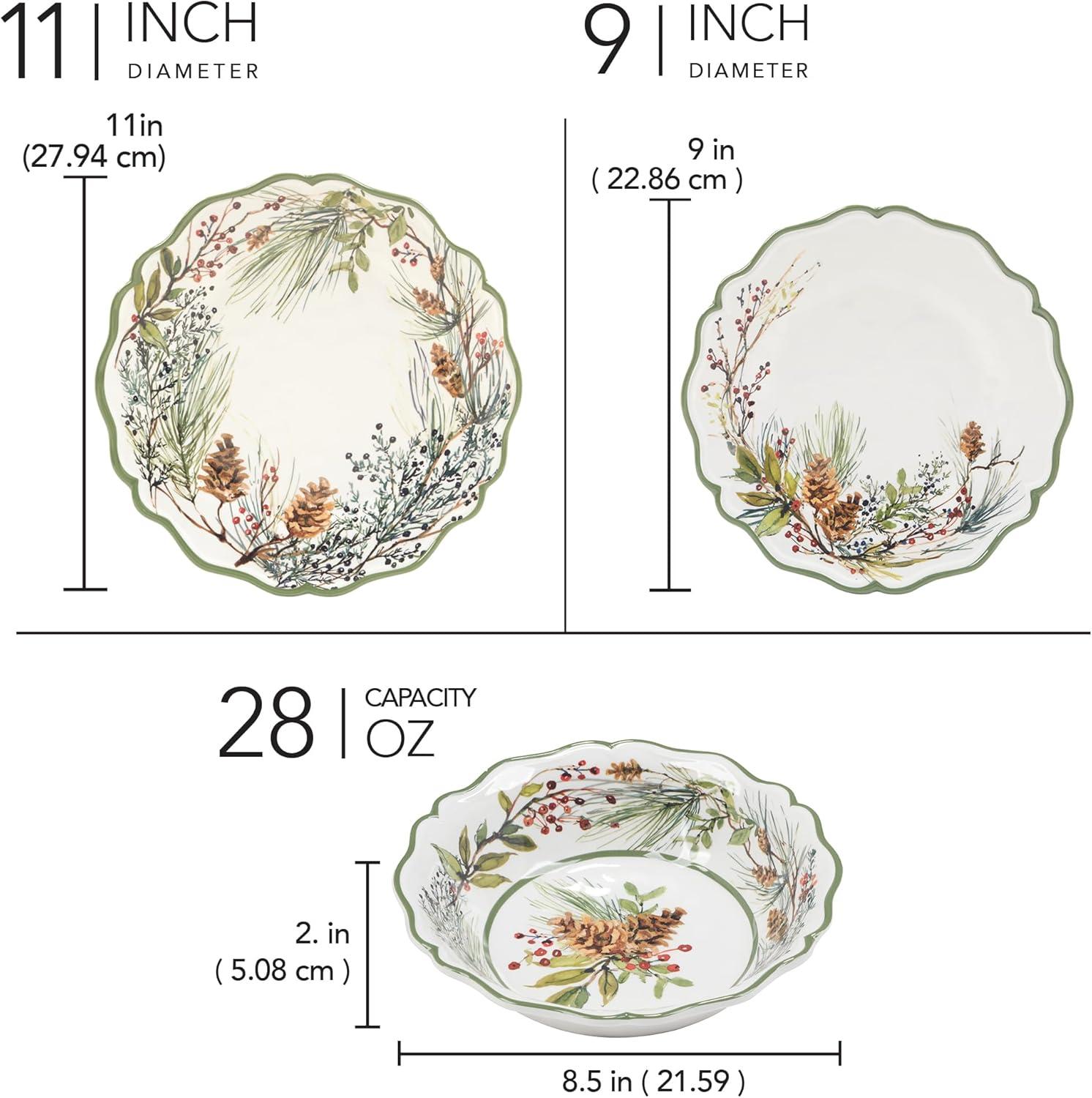 Perlette Red 12pc Melamine Dware Set 4-Dinner Plate 11" 4-Salad Plate 9" 4-Bowl 8.5" x 2"